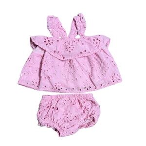 Jessica Simpson Baby Girl Pink Eyelet Outfit Size 3-6 Months